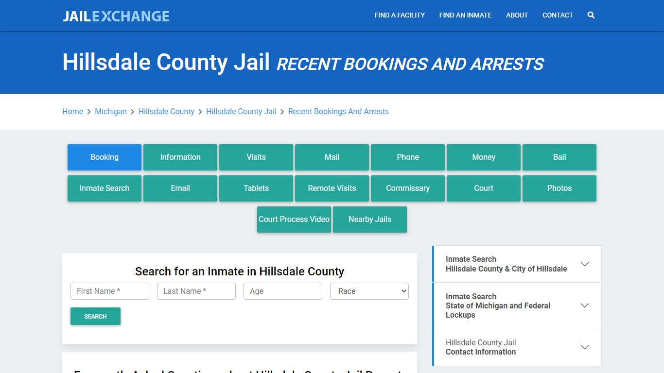 Hillsdale County Jail Recent Bookings And Arrests - Jail Exchange